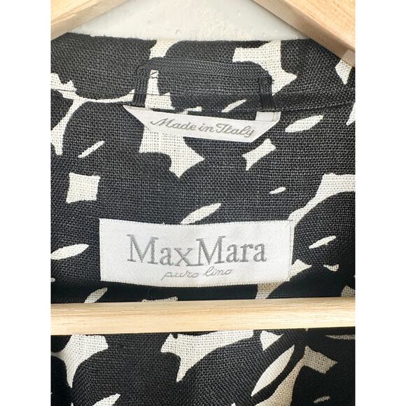MaxMara 100% Pure Flax Linen Blazer Italy 12 Patterned Black White Single Button - Picture 5 of 13